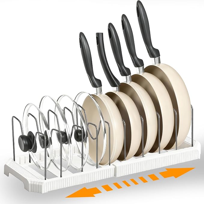 Adjustable Pot Lid Organizer Rack, 9 Compartments Cabinet Storage Holder by Hemisol