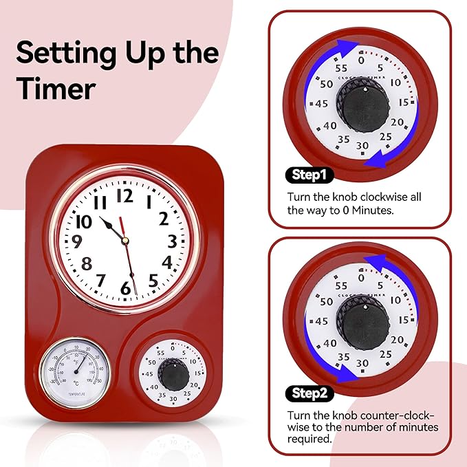 Lily's Home -9.5 Inch x 12.5 Inch -Retro Kitchen Wall Clock, Vintage Wall Clock - Image 6