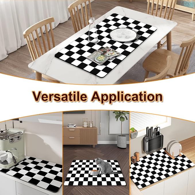 Dish Drying Mat for Kitchen, Checkered Coffee Station Mats - Image 6