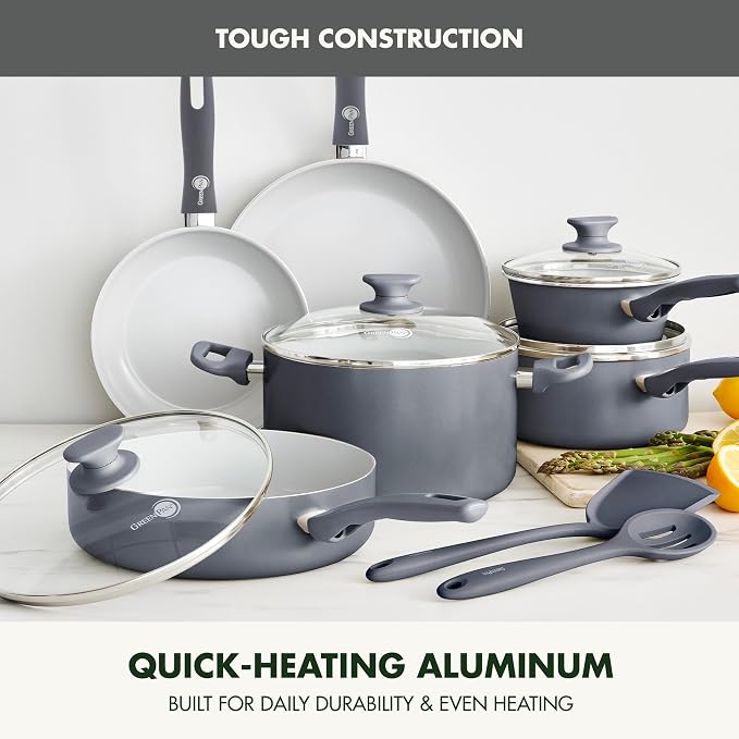 GreenPan Dover Healthy Ceramic Nonstick, 12 Piece Cookware Pots and Pans Set - Image 5