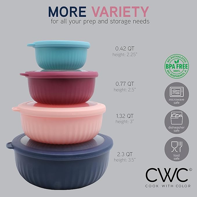 COOK WITH COLOR Prep Bowls with Lids- Wide and Deep Nesting Plastic Small - Image 4