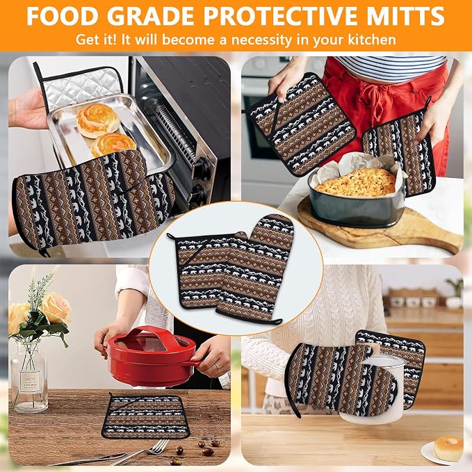 Vintage Rustic Bear Oven Mitts and Pot Holders Sets 4Pcs, Extra Long Oven - Image 7