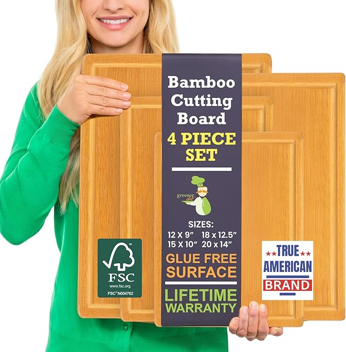 Glue-Free Surface™ 2XL Extra Large Bamboo Cutting Board Set of 4 – Small by GreenerChef