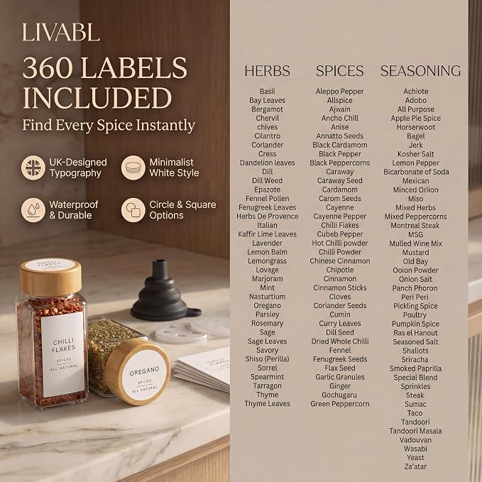 Glass Spice Jars with 360 Labels -24 pcs- 4oz- Spice Containers with Bamboo - Image 7