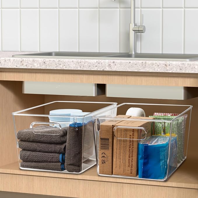 Tiawudi Set of 10 Clear Plastic Storage Bins, 4 Large and 6 Small Stackable - Image 7