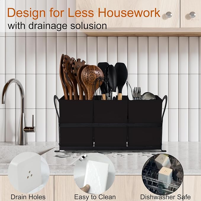 Czlizdyt Large Kitchen Utensil Holder, Drainage Utensil Caddy - Image 2