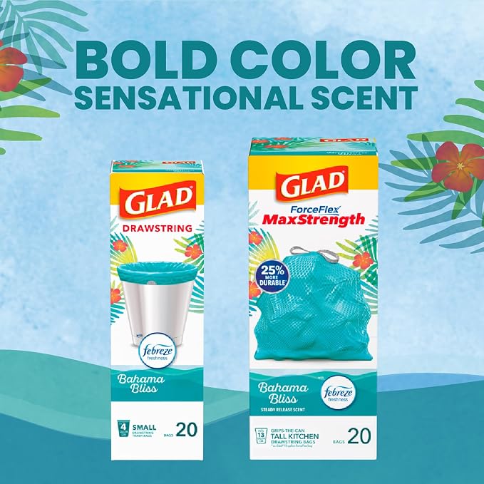 Glad Small Trash Bags 4 Gallon, Febreze Bahama Bliss Garbage Bags, Odor - Image 9