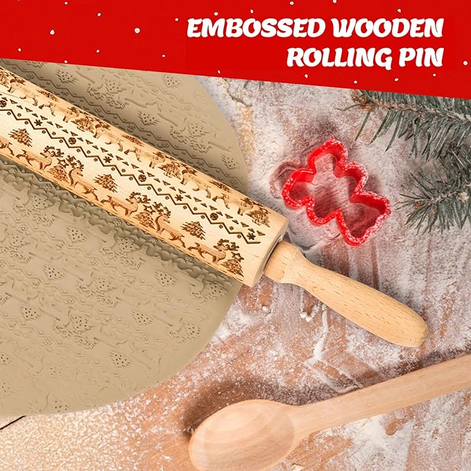 Stocking Stuffers Gifts for Women, Wooden Embossed Rolling Pin for Baking - Image 4