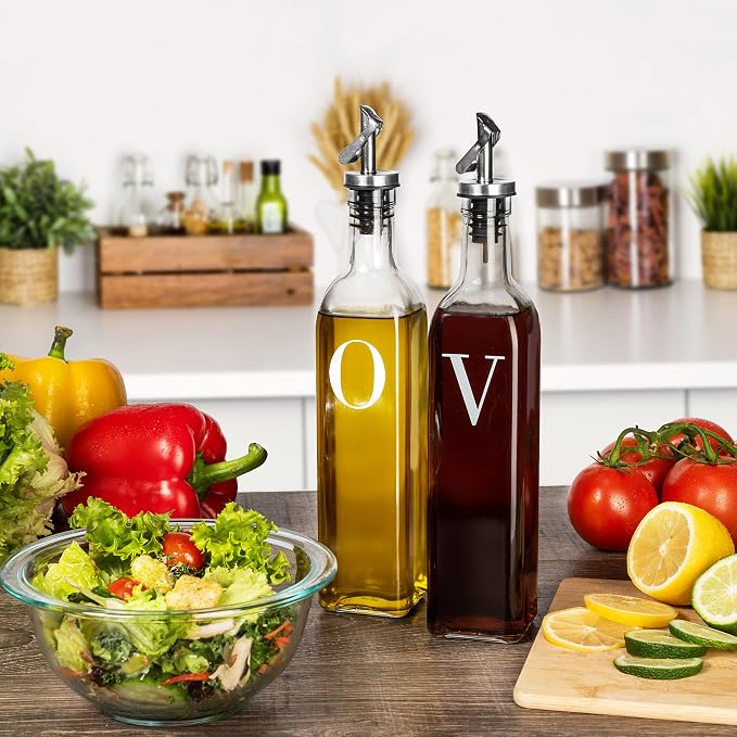 GREENOLIVE Olive Oil and Vinegar Dispenser Set - 17 oz. Glass Bottles - Stylish - Image 3