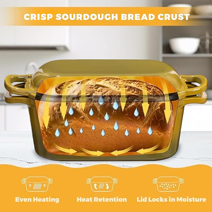 4.6 Quart Dutch Oven for Bread Baking, Combo Oval Enameled Cast Iron Bread Pan - Image 4