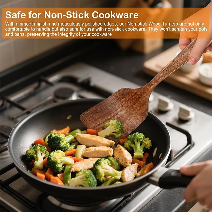 Wooden Spoons for Cooking, 4 Piece Natural Premium Teak Wooden Cooking Utensils - Image 4