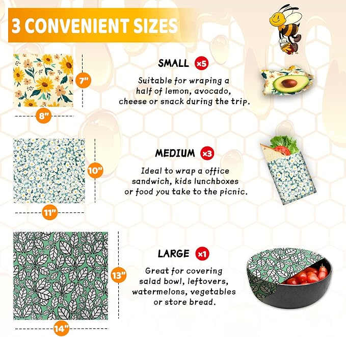 Beeswax Wrap, 9 Pack Eco-Friendly Beeswax Wraps - Image 3