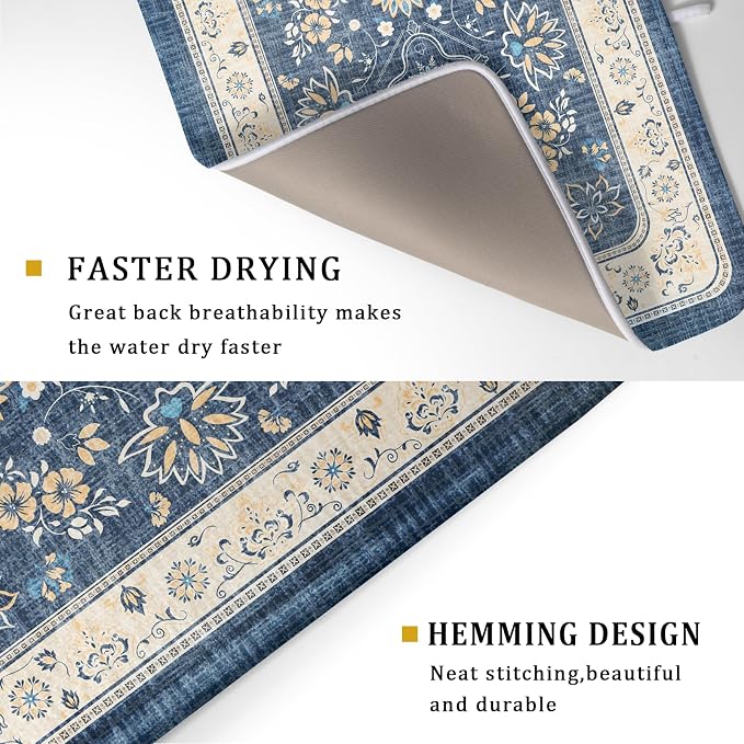 Blue Boho Dish Drying Mat for Kitchen Counter 18x24 Inch Fast Dry Drying Pad - Image 3