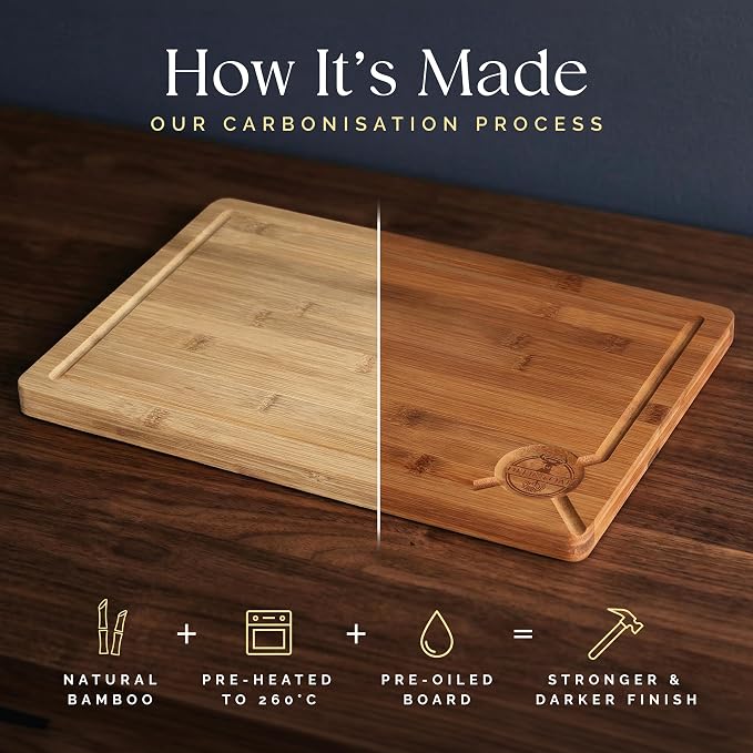 Deer & Oak Large Carbonized Cutting Board 15" x 9.8" x 0.8", Pre-Oiled Bamboo - Image 4