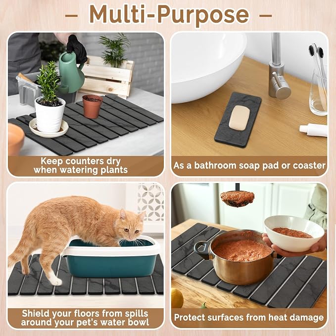 Large Stone Dish Drying Mat for Kitchen Counter, Quick Dry Stone Dishes Mats - Image 6