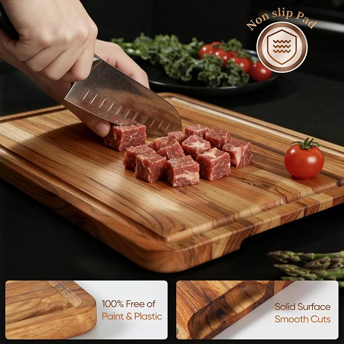 4 Pack Teak Cutting Board Set for Kitchen Wood Cutting Board Heavy Duty Non - Image 7