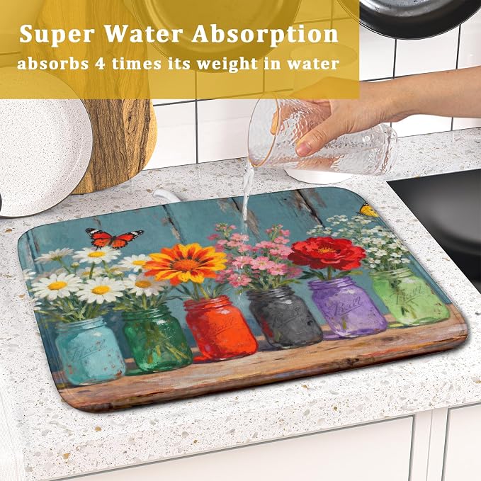 Small Dish Drying Mat for Kitchen Counter 16x18, Spring Summer Floral - Image 7