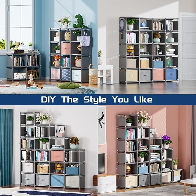 Mavivegue Book Shelf, 20 Cube Storage Organizer, DIY Bookcase, Metal Cube - Image 3