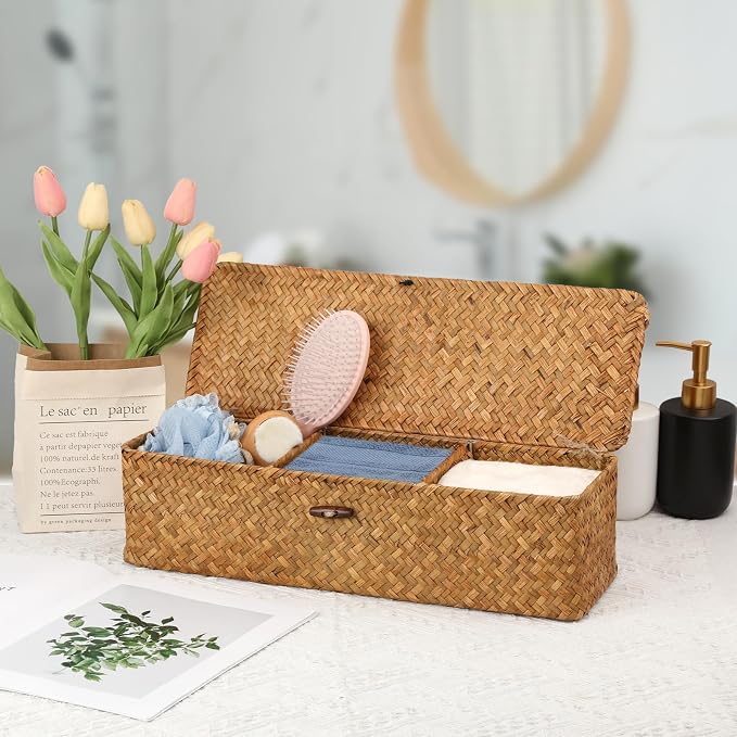 Hipiwe Handwoven Wicker Basket Box Rectangular Wardrobe Home Organizer - Image 2