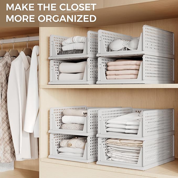 Pinkpum 8 Pack Closet Organizers and Storage Plastic Stackable Storage Bins - Image 5