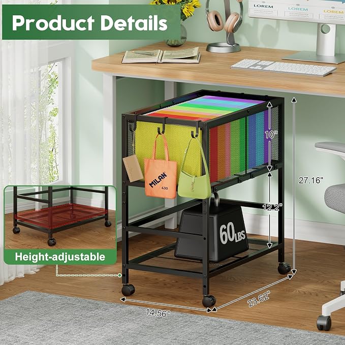 Rolling File Cart for Letter Size, Metal Hanging File Organizer - Image 4