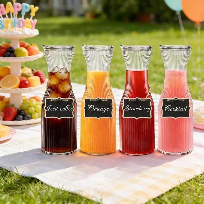 INSETLAN 1 Liter Ribbed Glass Carafe - Image 5