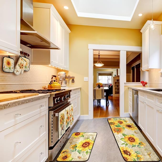 Fourluoo 10 Pcs Sunflower Kitchen Dish Towels Rugs Oven Mitts and Pot Holders - Image 4
