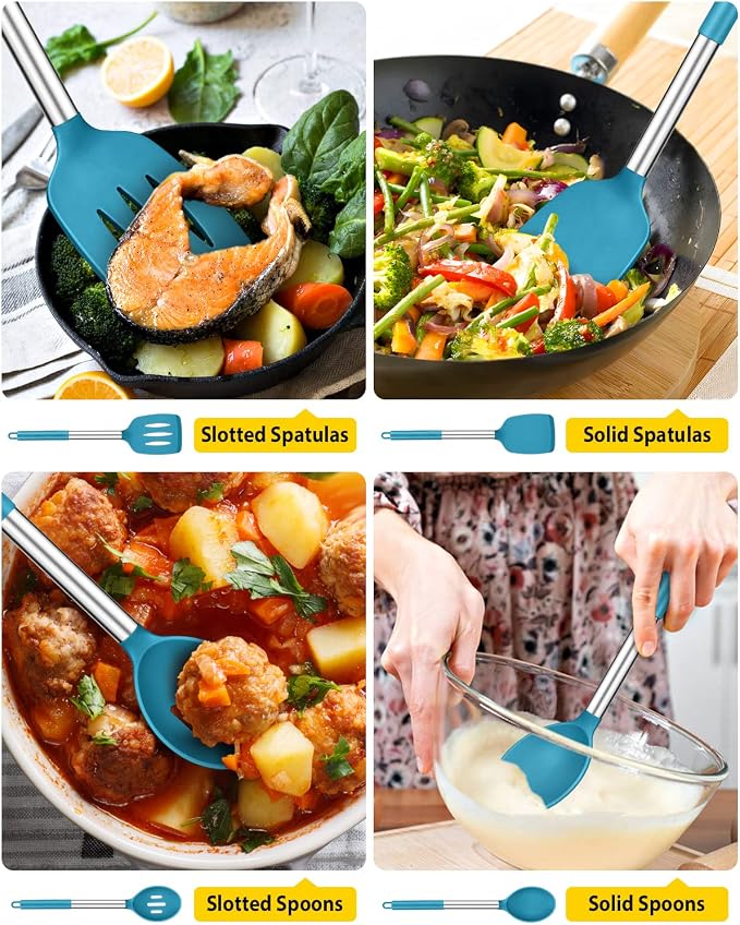 Pack of 4 Silicone Cooking Utensils Set, Non Stick Large Solid Spatulas - Image 3