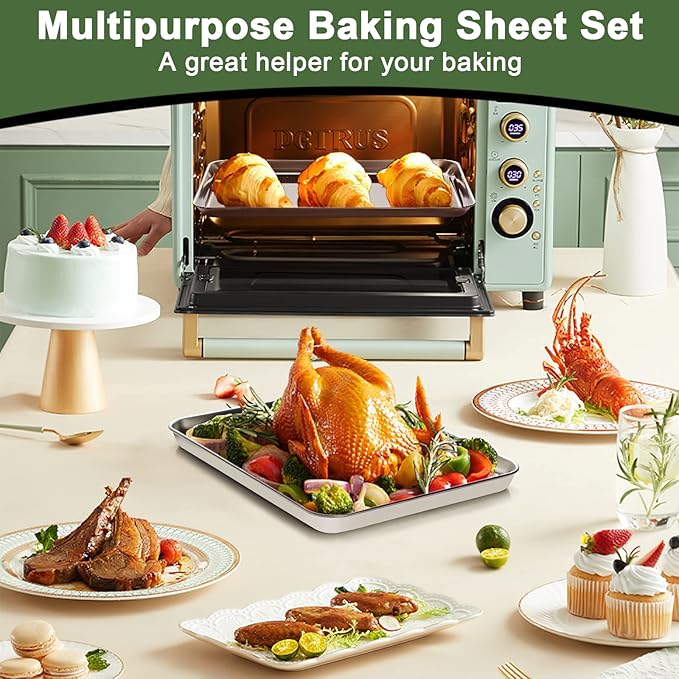 Baking Sheet Tray Set of 10, EWFEN Stainless Steel Baking Pan Cookie Pan Sheet - Image 6