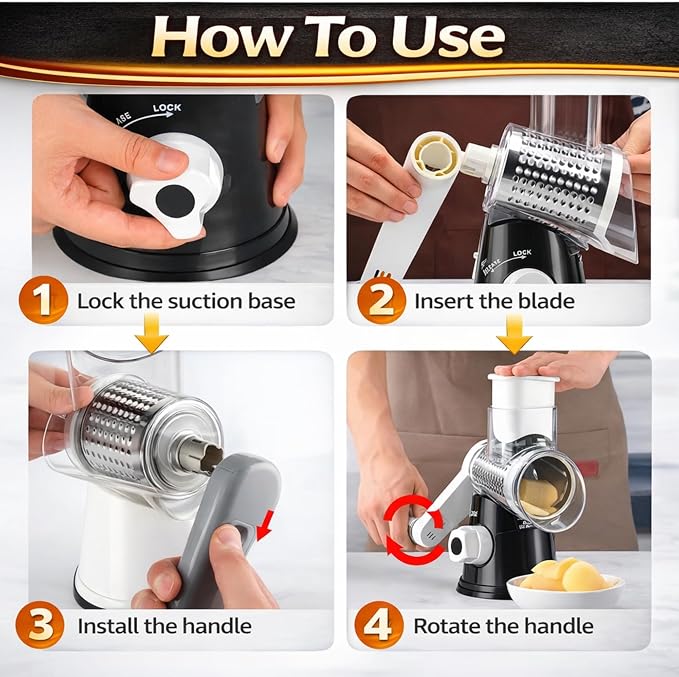 Manual Rotary Cheese Grater for Kitchen, Vegetable Slicer, 3-in-1 Hand Crank - Image 3