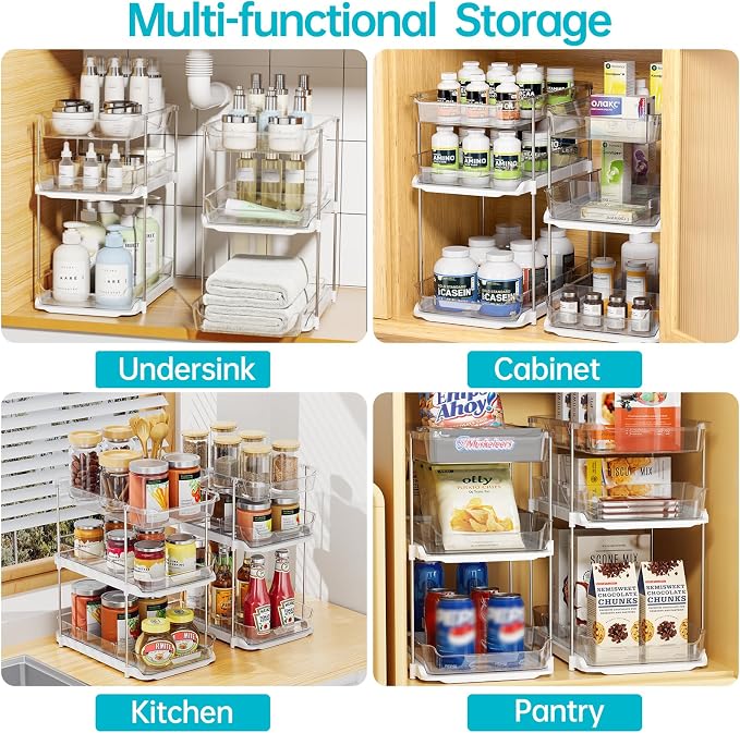 Delamu 2 Sets of 3-Tier Bathroom Under Sink Organizers and Storage, Pull Out - Image 4