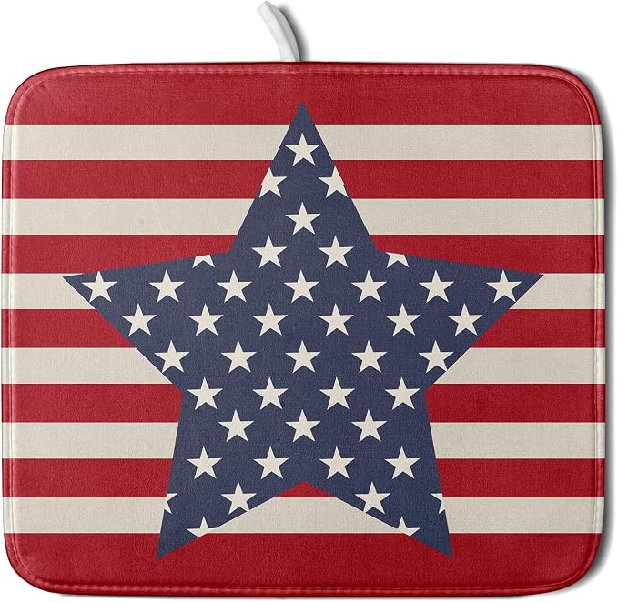 Blue Star Patriotic July of 4th Dish Drying Mat by Aytipun