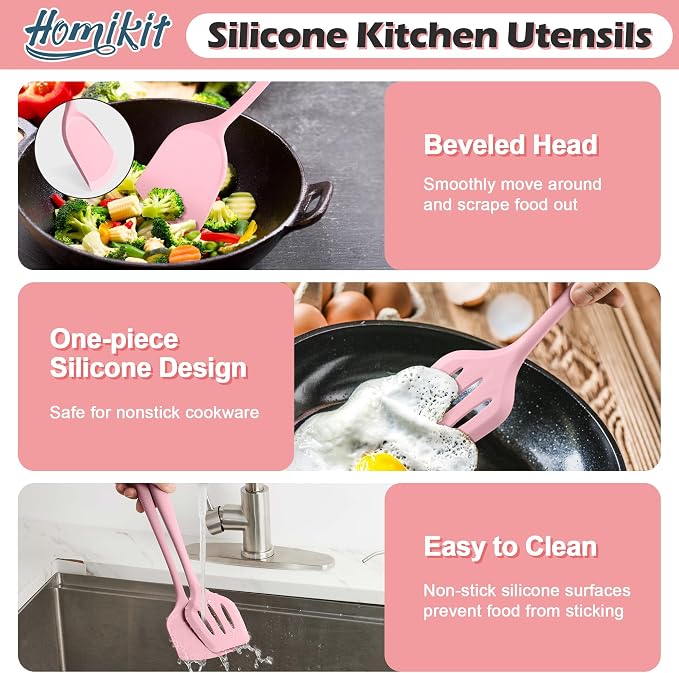 Homikit 15-Piece Kitchen Utensil Set, Silicone Cooking Utensils Spatula Set - Image 8
