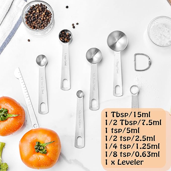 Stainless Steel Measuring Spoons Set, 7 Pieces Kitchen Measuring Sets Gadgets - Image 2
