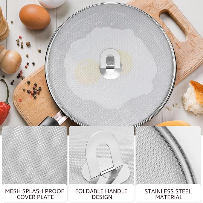 3 Pcs Splatter Guard Stainless Steel Frying Pan Splatter Screen Splash Proof - Image 4