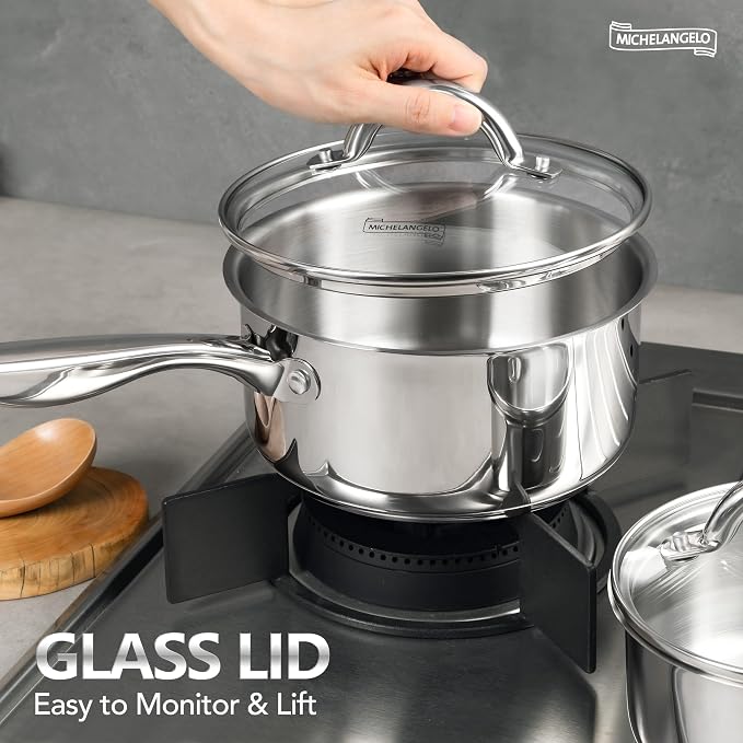 MICHELANGELO Saucepan Set 6pc, Triply Stainless Steel Sauce Pan - Image 2
