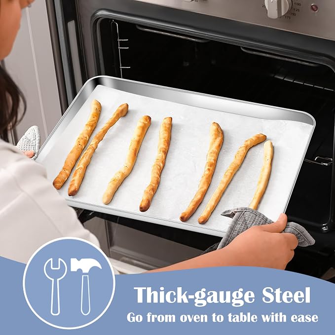 E-far Stainless Steel Baking Sheets, 12.4” x9.7” x 1” Baking Cookie Sheets Pans - Image 3