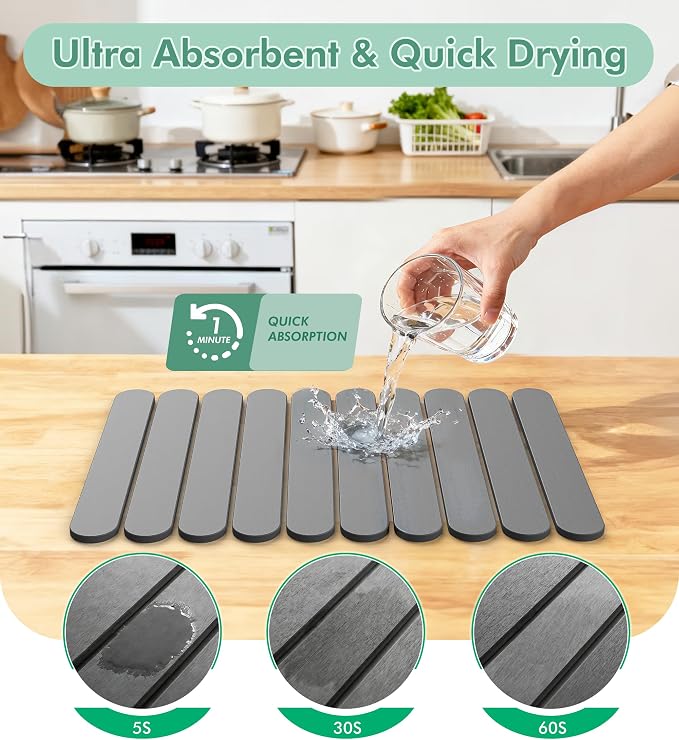 Large Stone Dish Drying Mat for Kitchen Counter, Quick Dry Diatomaceous Earth - Image 2