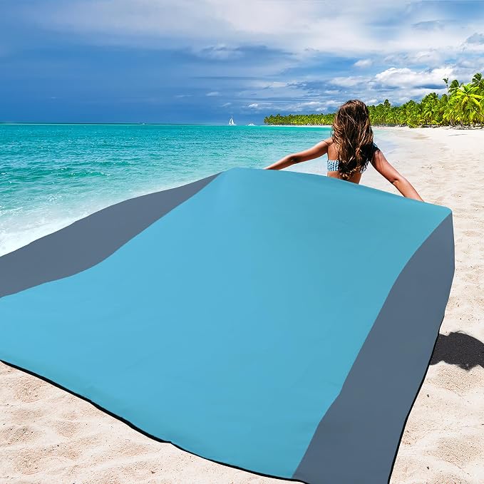 WIWIGO Beach Blanket Waterproof Sandproof Beach Mat 79" X 83"/10'x9'for 2-8 - Image 4