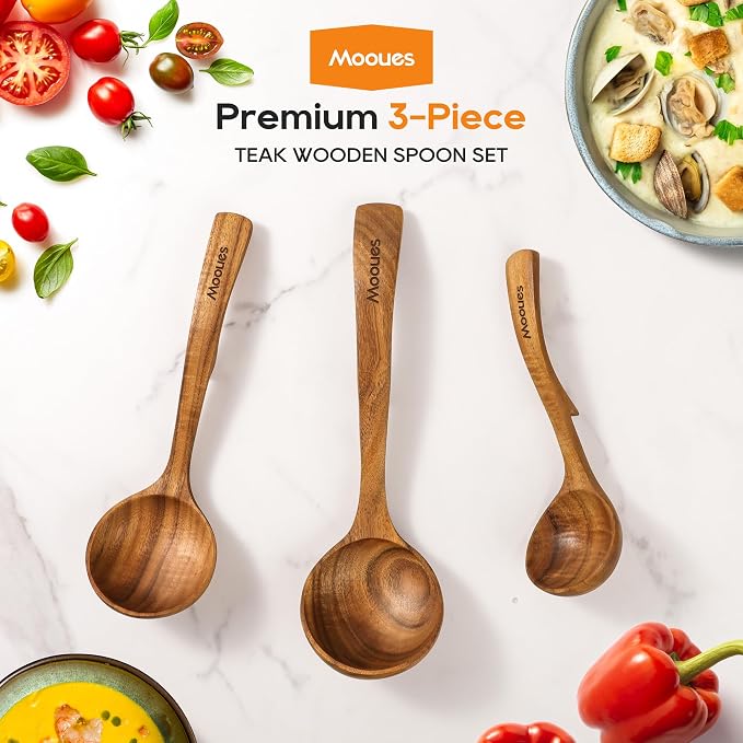 Wooden Ladle for Soup, 3 Size Teak Wood Ladle Spoon - Image 8