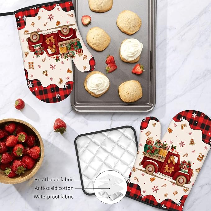 Christmas Gingerbread Oven Mitts Set of 3, Gingerbread Man Heat Resistant - Image 7