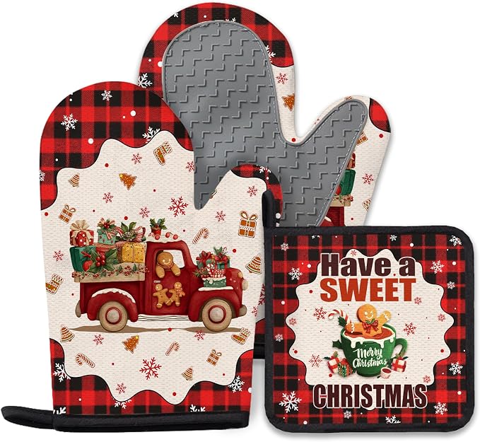 Christmas Gingerbread Oven Mitts Set of 3, Gingerbread Man Heat Resistant by Unknown