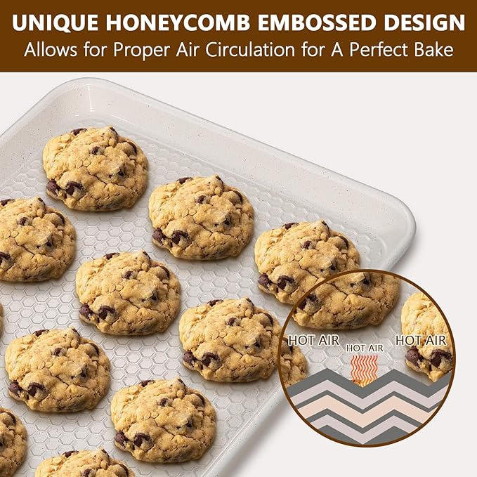 Wildone 2 Pack Half Sheet Baking Pans, Honeycomb Embossed Nonstick Baking Sheet - Image 4
