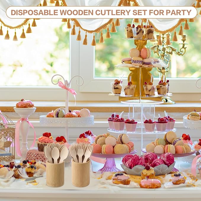 LemonRoad 200 Pcs Thank You Disposable Wooden Cutlery Set Bamboo Utensils 100 - Image 6
