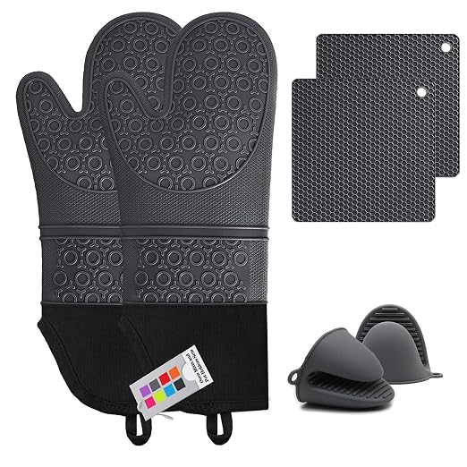 Silicone Oven Mitts and Pot Holders Sets, MTZRFLL Extra Long Heat Resistant by MTZRFLL