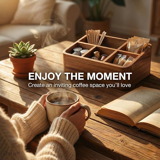 Dstuff Acacia Wood Coffee Station Organizer - Image 7