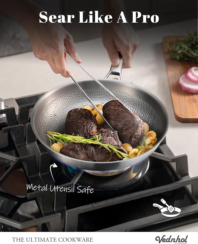 Titanium Au Gratin Pans Set 8/10/12 Inch, Pure Titanium Hammered Frying Pans - Image 4