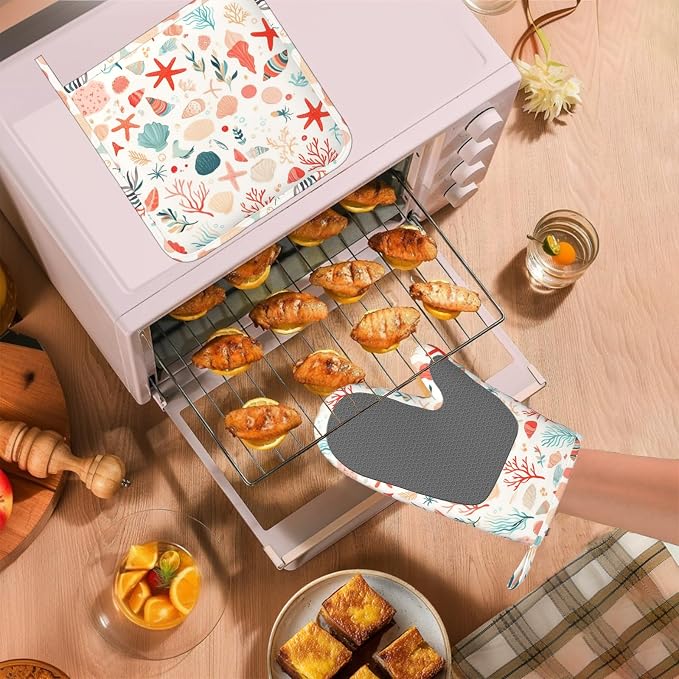 Cartoon Starfish and Shells Oven Mitts and Pot Holders Sets Silicone Kitchen - Image 5