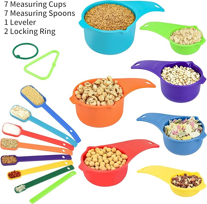 Measuring Cups and Spoons Set, Plastic Measuring Cup Set 15, Mixing Color Dry - Image 3