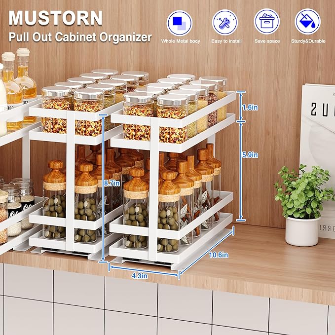 Mustorn 2 Pack Pull Out Spice Rack Organizer - Image 2